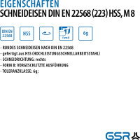 Плашка круглая GSR M8 DIN EN 22568 B HSS M8 B00402210