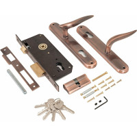 Врезной замок с ручками Аллюр 0205 AC старая медь 1019