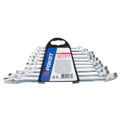 Набор комбинированных оцинкованных ключей РОКОТ в пластиковом подвесе 6, 8, 10, 11, 12, 13, 14, 17, 19, 22 мм 736-012