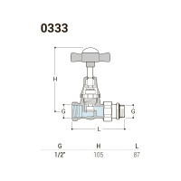 Прямой клапан для радиатора SR Rubinetterie, серия "Victoria", 1/2, цвет хром 0333-1500C000