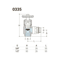 Угловой вентиль SR Rubinetterie серия "Prestige & Minimal" маховик 1/2", цвет хром 0335-1500C000