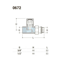 Прямой запорный клапан SR Rubinetterie Tondera 1/2", матовый хром 0672-1500CS00