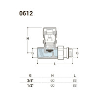 Прямой вентиль на подачу SR Rubinetterie Tondera 1/2", преобразуемый в термостатический, матовый хром 0612-1500CS00