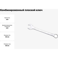 Комбинированный ключ плоский IZELTAS 32мм, длина 370 мм, 320020032