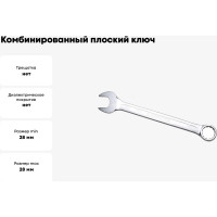Комбинированный ключ плоский IZELTAS 28мм, длина 320 мм, 320020028