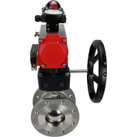 Шаровой кран DN.ru КШФП.316.200 Ду100 Ру16 с пневмоприводом, пневмораспределителем, БКВ, дублером D160-00036