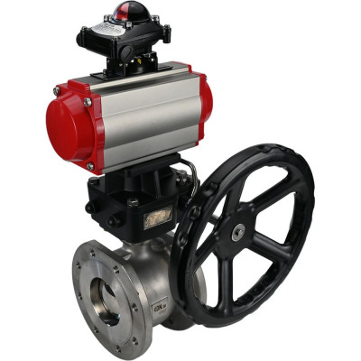 Шаровой кран DN.ru КШмФП.316.200 Ду25 Ру16 пневмопривод, пневмораспред, БКВ, дублёр D160-01764