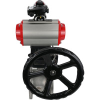 Шаровой кран DN.ru КШФП.316.200 Ду100 Ру16 с пневмоприводом, пневмораспределителем, БКВ, дублером D160-00036