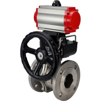 Шаровой кран DN.ru КШФП.316.200 Ду150 Ру16 с пневмоприводом, пневмораспределителем, дублером D160-01605