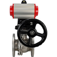 Шаровой кран DN.ru КШФП.316.200 Ду150 Ру16 с пневмоприводом, пневмораспределителем, дублером D160-01605