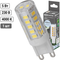 Светодиодная лампа TDM ELECTRIC G9-5 Вт-230 В-4000 К, SMD, 16x49 мм SQ0340-0223