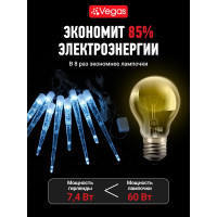 Электрогирлянда VEGAS Сосульки 32 холодных LED ламп, контроллер, 8 режимов 55131