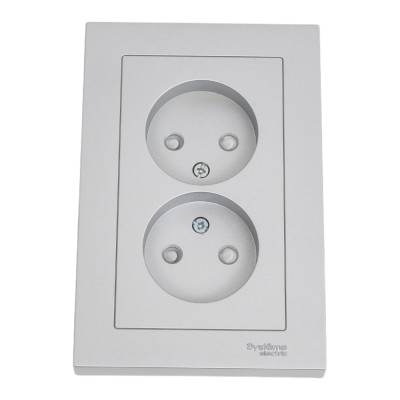 Розетка Systeme Electric AtlasDesign Алюминий б/з двойная, со шторками,16А, в сборе SE ATN000322