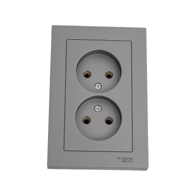 Розетка Systeme Electric AtlasDesign Сталь б/з двойная, 16А, в сборе SE ATN000920