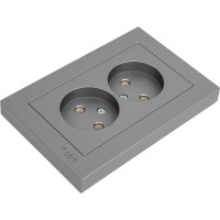 Розетка Systeme Electric AtlasDesign Сталь б/з двойная, 16А, в сборе SE ATN000920