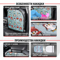 Защита спинки сиденья SKYWAY ПВХ Frontlit Пингвины 60х50 см S06101028
