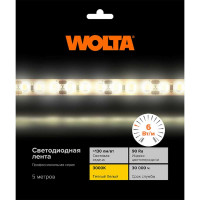 Светодиодная лента Wolta Decor от напряжения 12В, мощность 6Вт/м, Теплый белый свет 3000К, IP20, 60led/m, световой поток WLS2835-6W/3000/12H60-01