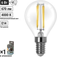 Лампа светодиодная E14 "Филамент" G45-6 Вт-230 В-4000 К TDM ELECTRIC SQ0340-0278