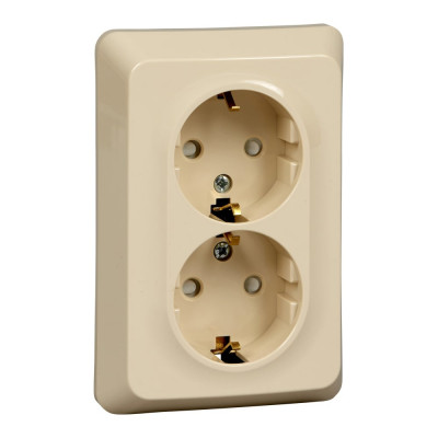 Розетка Systeme Electric Этюд Крем 2-ая с заземлением, со шторками 16А 250B SE PC16-108K