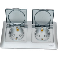 Розетка Systeme Electric Glossa Алюминий 2-ая с/з, со шторками, в сборе, IP44 SE GSL000347