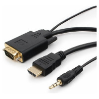 Кабель Cablexpert HDMI VGA A-HDMI-VGA-03-5M 19M/15M+3.5Jack 5м медь, черный, позолоченные разъемы A-HDMI-VGA-03-5M