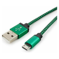 Кабель Cablexpert USB 2.0 AM/microBM 5P 1м нейлоновая оплетка, алюминиевые разъемы, зеленый CC-mUSB2gn1m