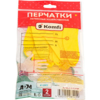 Хозяйственные латексные перчатки Komfi без х/б напыления, L, желтые 126932