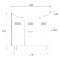 Тумба с раковиной Onika Балтика 80 напольная, белая 108023
