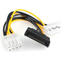 Кабель-разветвитель питания, Cablexpert Molex 3pin(M)+Sata 15pin(M) / PCIe 8pin(M), медн.проводник, 15см, пакет CC-PSU-82