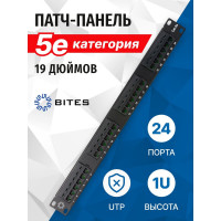 Патч-панель 5bites UTP, 19, 5e категории, 24 порта, 1U разъемы KRONE тип 110 DUAL IDC PPU55-01