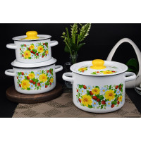 Эмалированный набор посуды СТАЛЬЭМАЛЬ 144 Земляника 3 предмета, белоснежная ХП3790