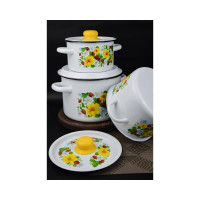 Эмалированный набор посуды СТАЛЬЭМАЛЬ 144 Земляника 3 предмета, белоснежная ХП3790