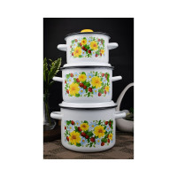 Эмалированный набор посуды СТАЛЬЭМАЛЬ 144 Земляника 3 предмета, белоснежная ХП3790