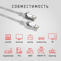 Патч-корд ЭРА PC0.5F F/UTP категория 5e, длина 0,5 метра, экранированный, серый Cu, Б0051343