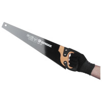 Ножовка по дереву ЕРМАК 450мм с деревянной обрезиненной ручкой, универсальный зуб, 4 мм 663-129