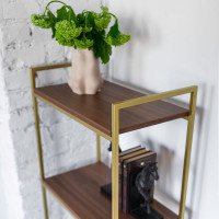 Стеллаж GreenWeen ALTO золотой, ЛДСП Орех 550x300x1450 GW-ALTO-550G-LD