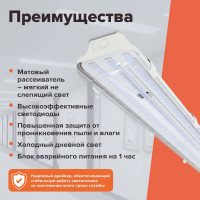 Светильник WOLTA STD с БАП ДСП14 54Вт IP65 7000лм 6500К Прозрачный ДСП14-54-042-6К