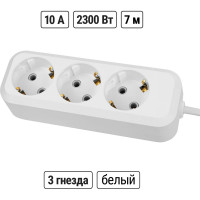 Удлинитель сетевой TDM ELECTRIC 3 розетки, 7 метров, с заземлением, ПВС 3х0,75 мм2 10А 250В, белый, SQ1303-1043