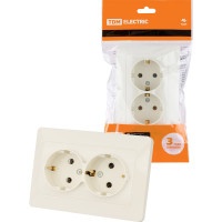 Розетка двойная слоновая кость с заземлением, 16А 250В серия "Ильмень" TDM ELECTRIC SQ1823-0112