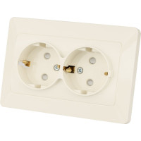 Розетка двойная слоновая кость с защитными шторками с заземлением, 16А 250В серия "Ильмень" TDM ELECTRIC SQ1823-0116