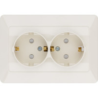 Розетка двойная слоновая кость с защитными шторками с заземлением, 16А 250В серия "Ильмень" TDM ELECTRIC SQ1823-0116