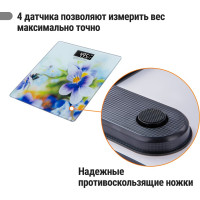 Электронные напольные весы TDM ELECTRIC Фиалки, стекло, деление 0,01 кг, макс. 180 кг, 28х28 см SQ4012-0003