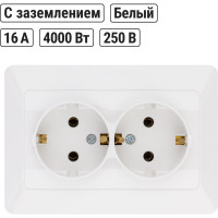 Двойная розетка TDM ELECTRIC 2П+З 16А 250В белая Ильмень SQ1823-0012