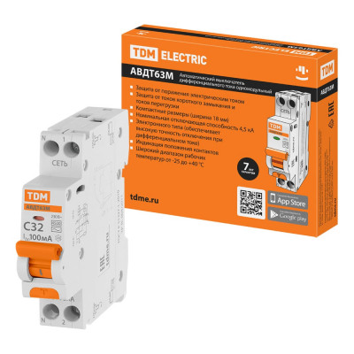 TDM ELECTRIC АВДТ 63М 2P1P+N C32 100мА 4,5кА тип АС SQ0202-0068