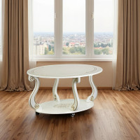 Журнальный стол Мебелик Овация М на колесах, слоновая кость, золото 00 6751