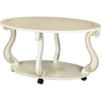 Журнальный стол Мебелик Овация М на колесах, слоновая кость, золото 00 6751