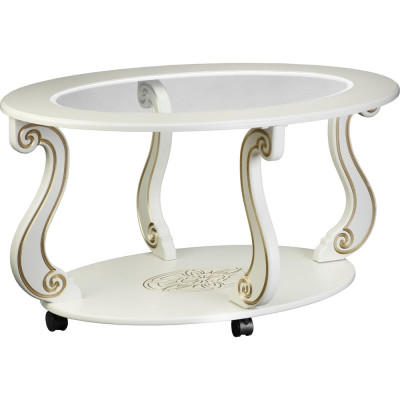 Журнальный стол Мебелик Овация С на колесах, слоновая кость, золото 00 6754