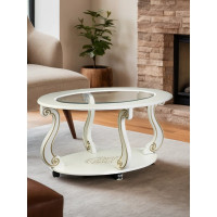 Журнальный стол Мебелик Овация С на колесах, слоновая кость, золото 00 6754