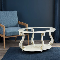 Журнальный стол Мебелик Овация С на колесах, слоновая кость, золото 00 6754