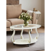 Журнальный стол Мебелик Овация С на колесах, слоновая кость, золото 00 6754